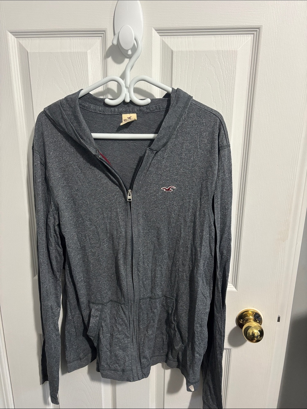 Hollister Charcoal Gray Full-Zip Hoodie with Seagull Logo